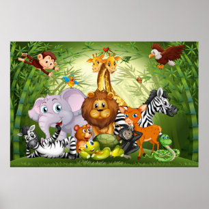 Viele Niedliche Tiere Bamboo-Wald Poster