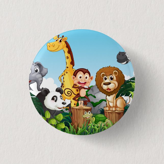 Viele Niedliche Tiere im Wald Button (Vorderseite)