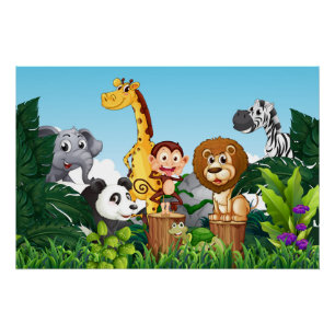 Viele Niedliche Tiere im Wald Poster