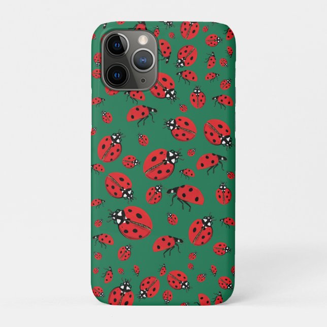 Viele Red Ladybugs Lucky Pattern Green Case-Mate iPhone Hülle (Rückseite)