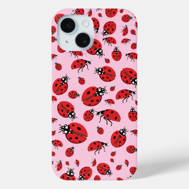 Viele Red Ladybugs Lucky Pattern Pastel Pink Case-Mate iPhone Hülle (Rückseite)