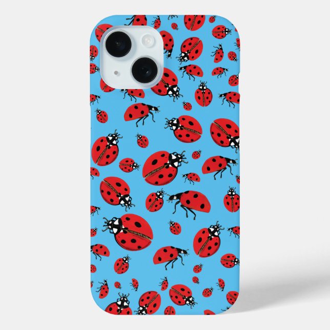 Viele Red Ladybugs Lucky Pattern Sky Blue Case-Mate iPhone Hülle (Rückseite)