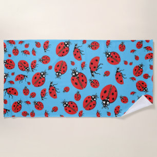 Viele Red Ladybugs Lucky Pattern Sky Blue Strandtuch