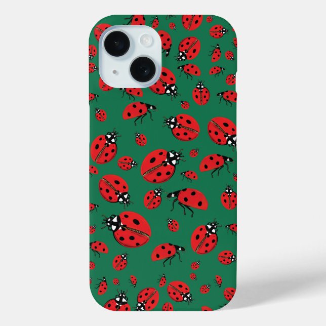 Viele Red Ladybugs Lucky Pattern Smarald Green Case-Mate iPhone Hülle (Rückseite)
