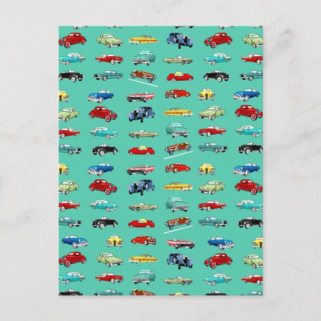 Viele Retro-Autos Postkarte (Vorderseite)