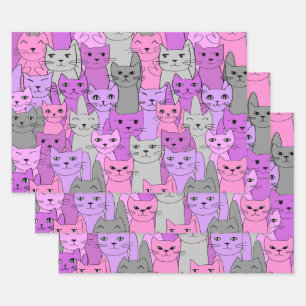 Viele rosa Katzen Geschenkpapier Set