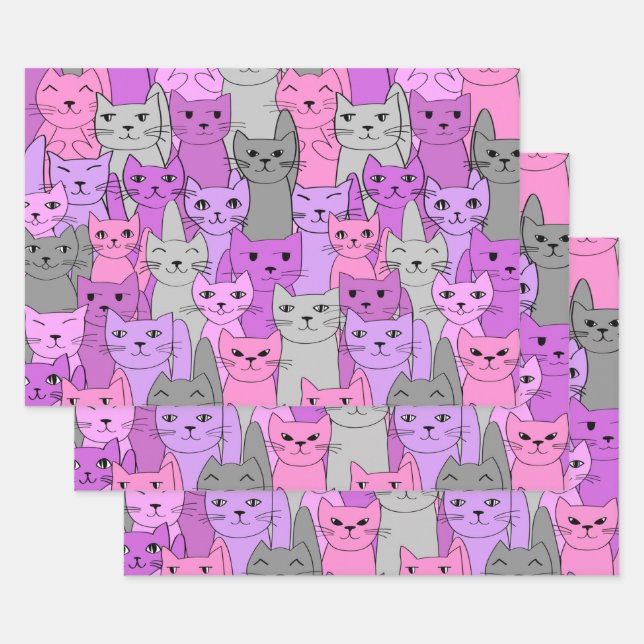 Viele rosa Katzen Geschenkpapier Set (Set)