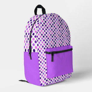Viele Schattierungen Lila Polka-Punkte auf Weiß Bedruckter Rucksack