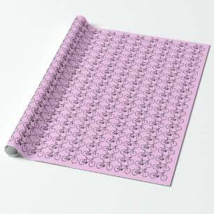 Viele schwarze Fahrradsymbole auf rosa Hintergrund Geschenkpapier