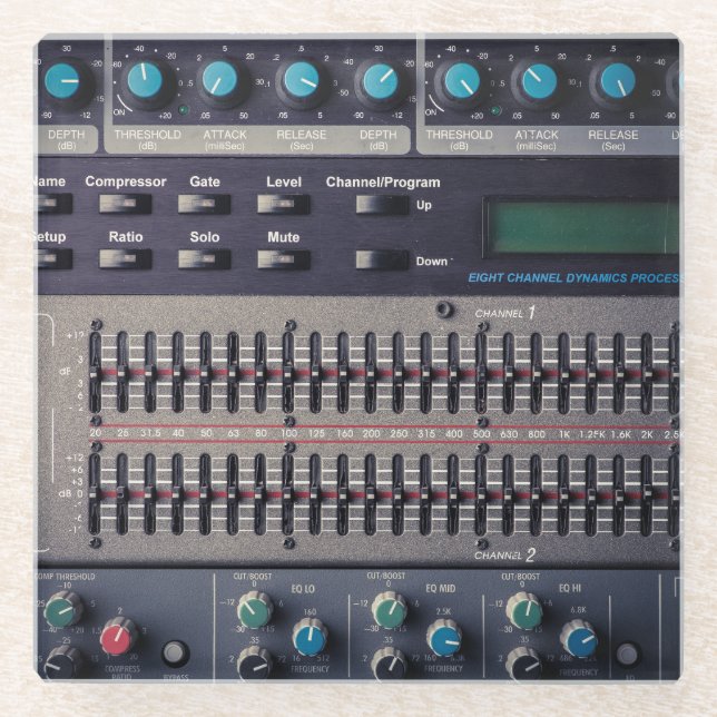 Viele Tasten Sound Mixer Studio Glasuntersetzer (Vorderseite)