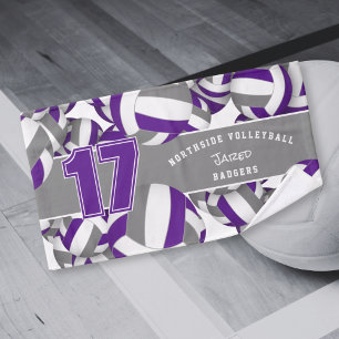 Viele Volleyballs lila graue Teamfarben Handtuch