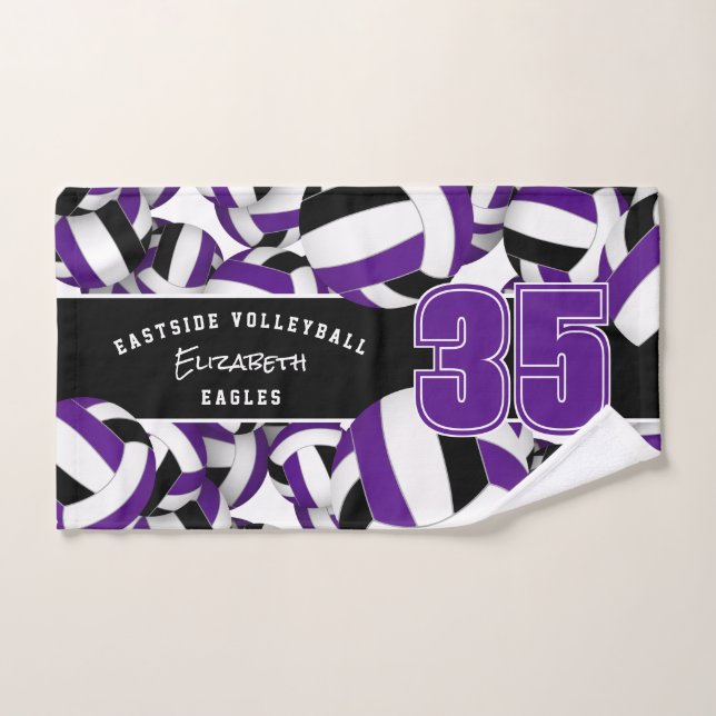 Viele Volleyballs lila schwarze Mannschaftsfarben Handtuch (Handtuch)
