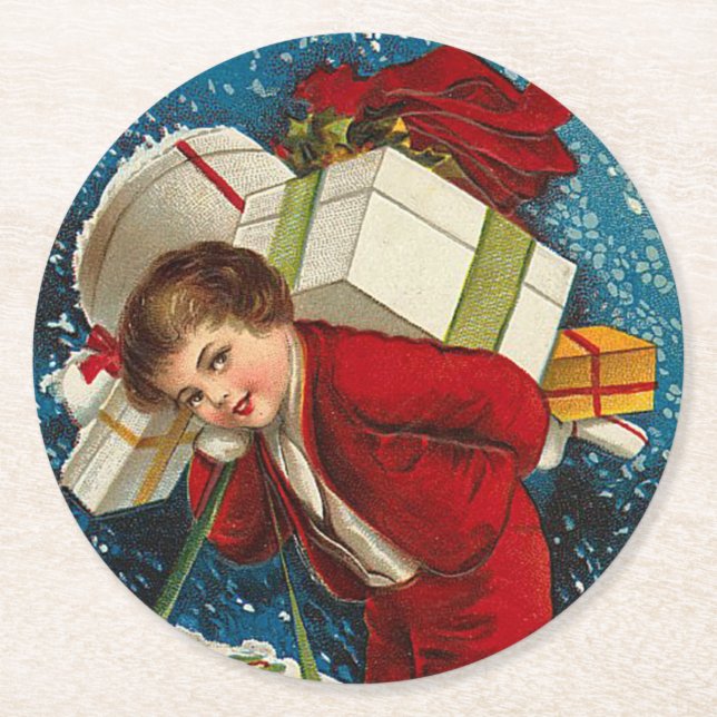 Viele Weihnachtspakete Runder Pappuntersetzer (Vorderseite)