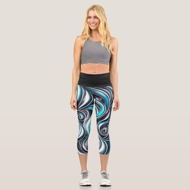 Viele Wirbel Paint Pour Design Capri Leggings (Vorderseite)