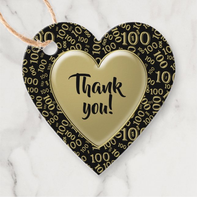 Vielen Dank 100. Random Number Pattern Black/Gold Geschenkanhänger (Vorderseite)