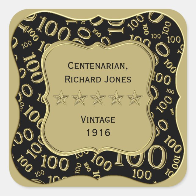 Vielen Dank: 100. Zahlenmuster Gold/Schwarz-Bracke Quadratischer Aufkleber (Vorderseite)