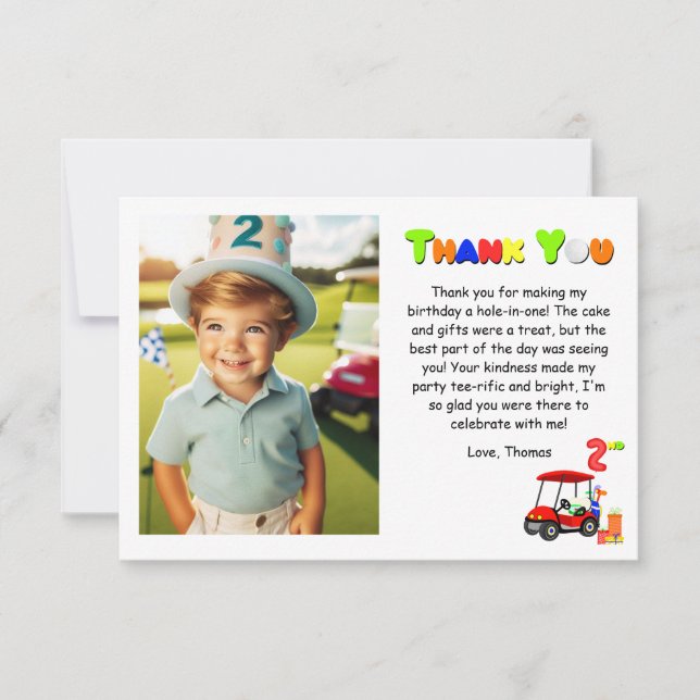 Vielen Dank 2. Geburtstag Pattern Red Golf Cart Bo Dankeskarte (Vorderseite)