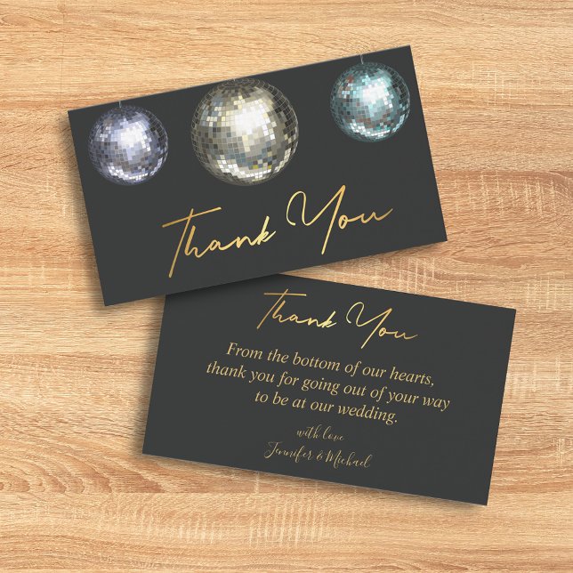 Vielen Dank 3 Disco Kugeln schwarz Gold Hochzeitss Mitteilungskarte (Von Creator hochgeladen)