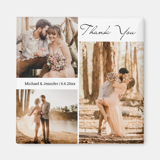 Vielen Dank 3 Fotos Collage Hochzeit stilvoll Magnet (Vorne)