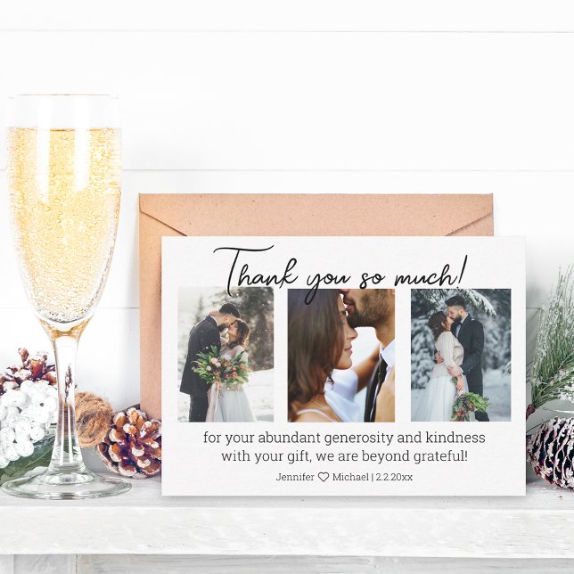 Vielen Dank 3 Fotos Winter Hochzeitscollage minima Mitteilungskarte (Von Creator hochgeladen)