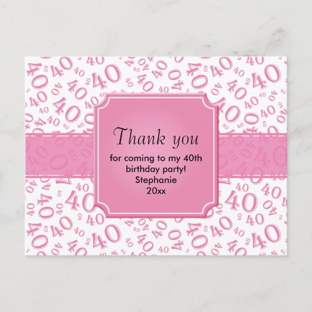 Vielen Dank: 40. Pink/White Geburtstag Zahlenmuste Postkarte (Vorderseite)
