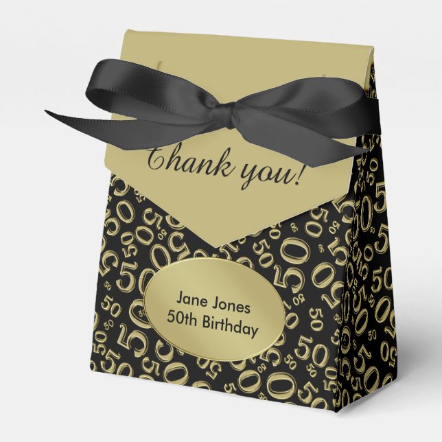 Vielen Dank: 50. Random Number Pattern Gold/Schwar Geschenkschachtel (Vorderseite)