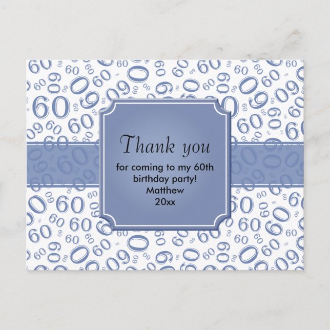 Vielen Dank: 60. Geburtstag Zahlenmuster Blau/Weiß Postkarte (Vorderseite)