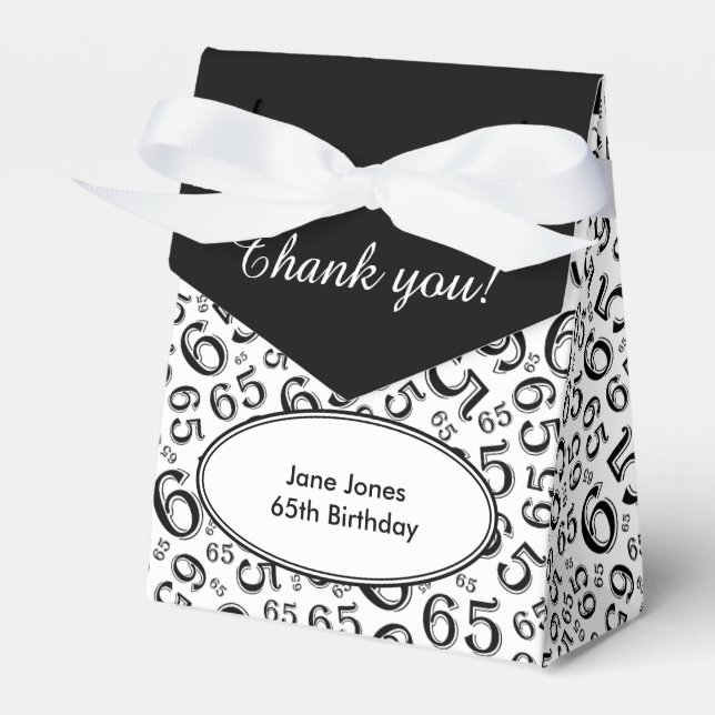 Vielen Dank, 65. Geburtstag Schwarz/Weiß Zahlenmus Geschenkschachtel (Vorderseite)