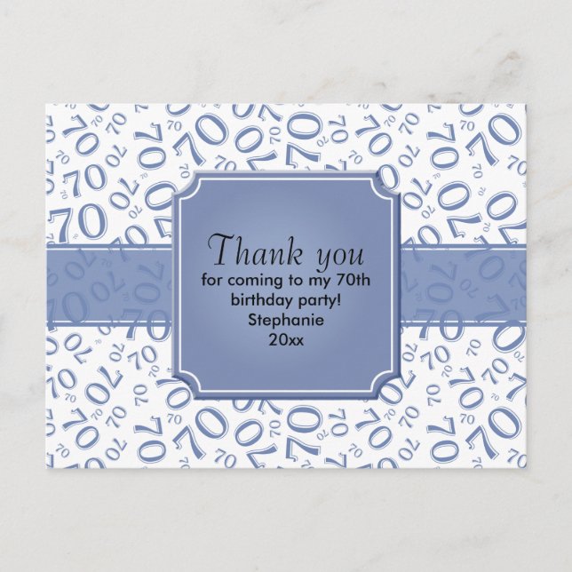 Vielen Dank: 70. Geburtstag Zahlenmuster Blau/Weiß Postkarte (Vorderseite)