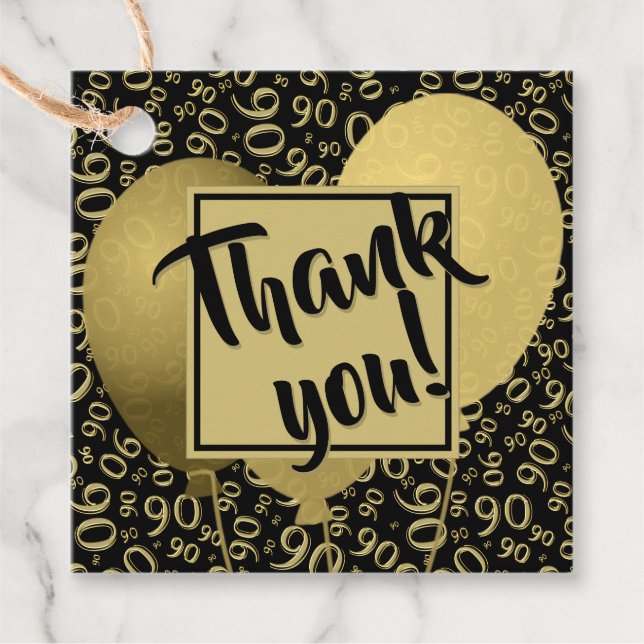 Vielen Dank 90. Zahlenmuster Gold und Black SQ Geschenkanhänger (Vorderseite)