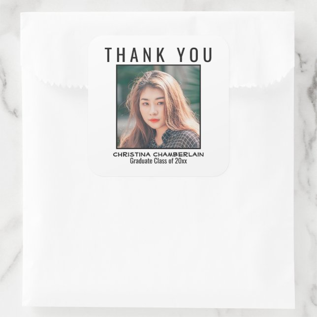 Vielen Dank Abschluss Black Custom Square Foto Quadratischer Aufkleber (Tasche)