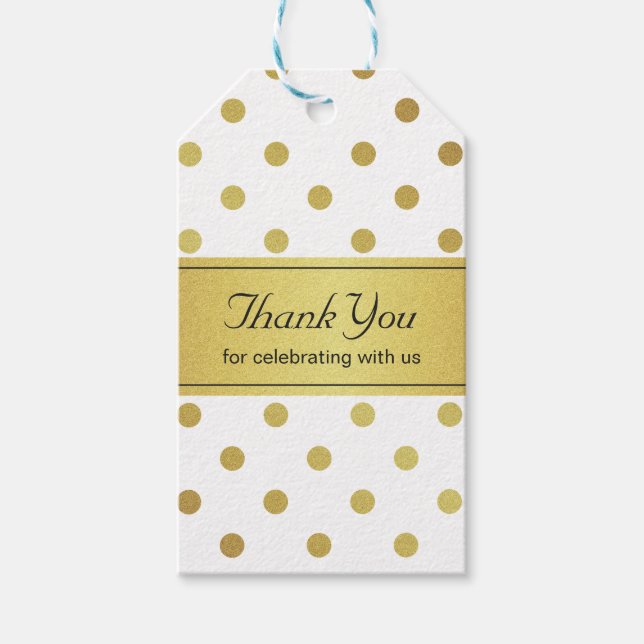 Vielen Dank an Classy White und Gold Glitzer Polka Geschenkanhänger (Vorderseite)