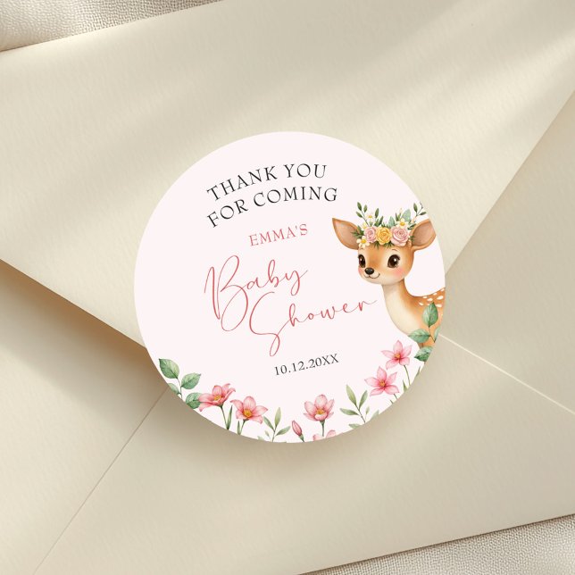 Vielen Dank an Deer Floral Baby Shower Runder Aufkleber (Von Creator hochgeladen)