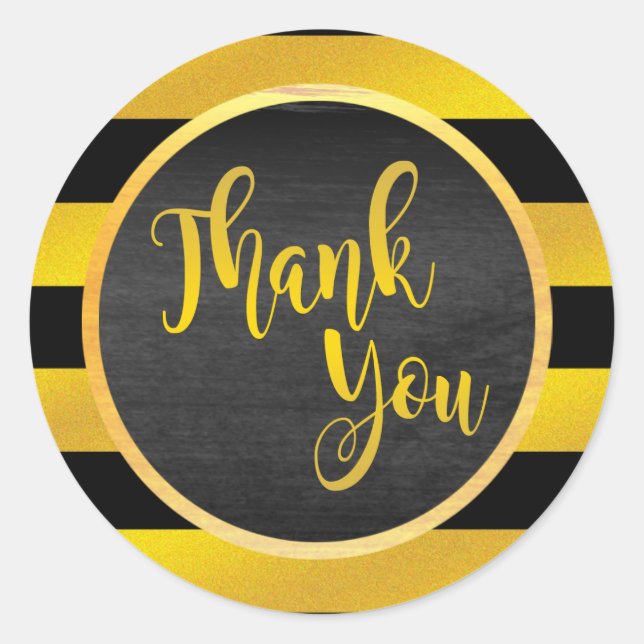 Vielen Dank an den Gold Black Striping Glitzer Runder Aufkleber (Vorderseite)