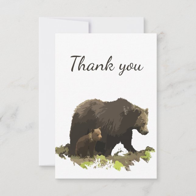 Vielen Dank an die Aquarellbraun Bären & Cub Blank Dankeskarte (Vorderseite)