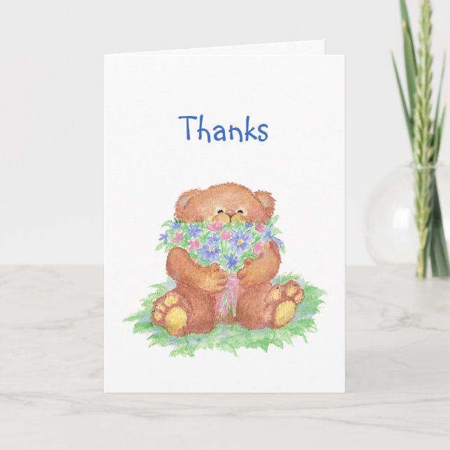 Vielen Dank an einen Spaß, Teddy Bären Blume Dankeskarte (Vorderseite)