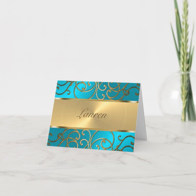 Vielen Dank an Elegant Türkise Blue Gold Filigree (Vorderseite)