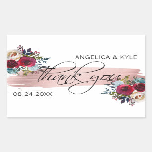 Vielen Dank an Floral Burgundy Rose Gold Wedding B Rechteckiger Aufkleber