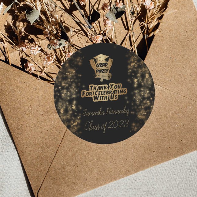 Vielen Dank an Gold Glitzer & Black Graduation Par Runder Aufkleber (Von Creator hochgeladen)