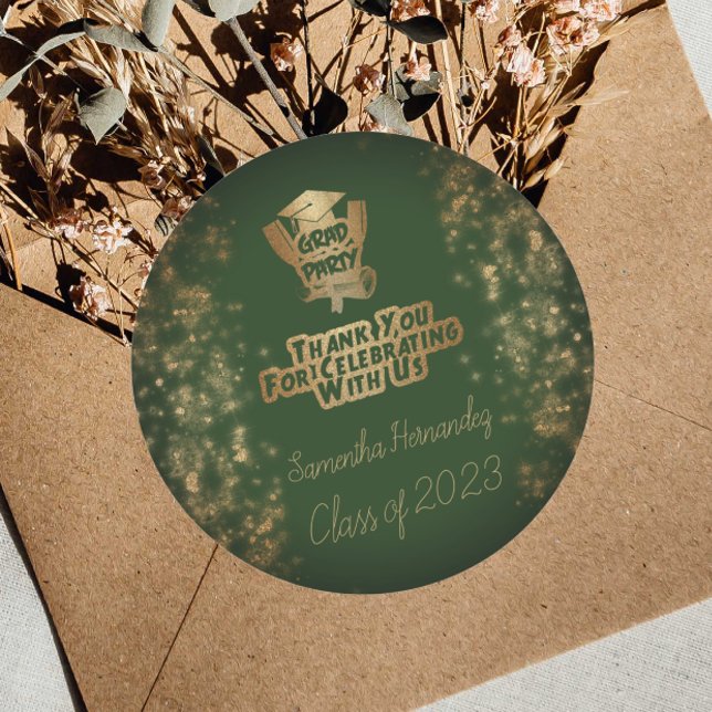 Vielen Dank an Gold Glitzer & Green Graduation Par Runder Aufkleber (Von Creator hochgeladen)