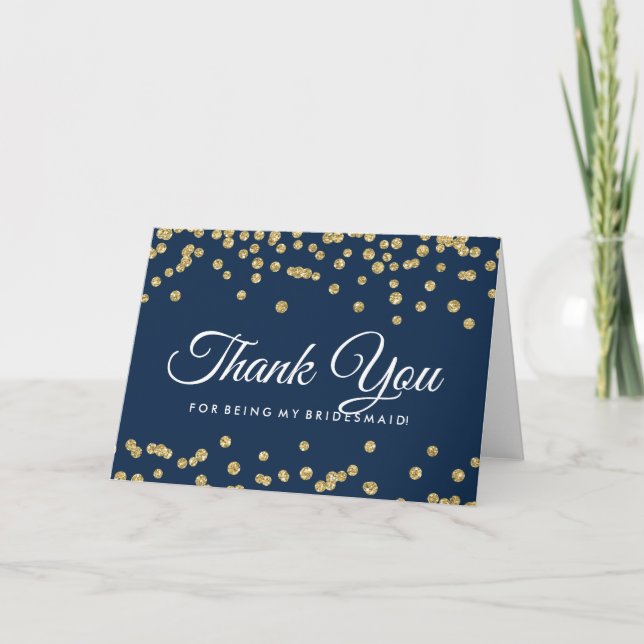 Vielen Dank an Gold Imitats Glitzer Confetti Navy Dankeskarte (Vorderseite)