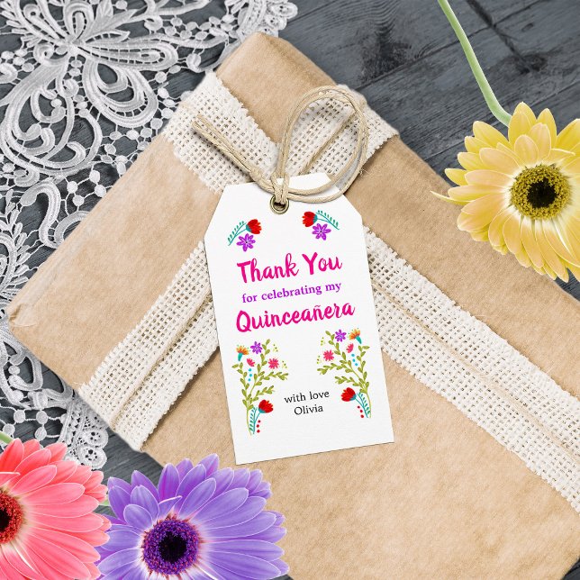 Vielen Dank an Mexikanerin Fiesta Floral White Qui Geschenkanhänger (Gift Tags from my Mexican Fiesta Flowers Quinceanera Collection)