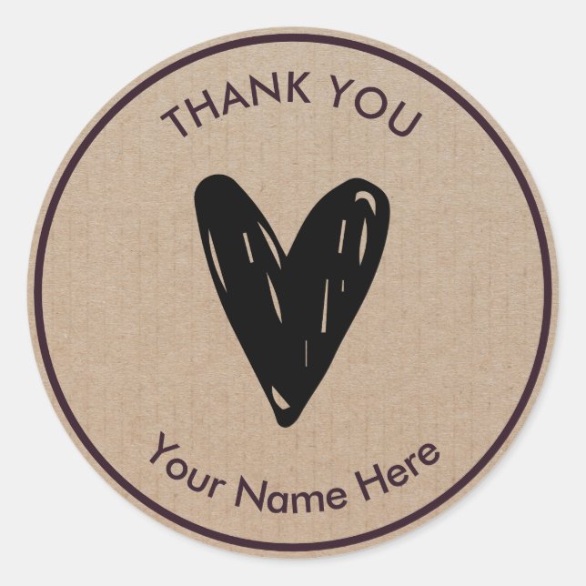 Vielen Dank an Modern Simple Heart Rustic Kraft Runder Aufkleber (Vorderseite)