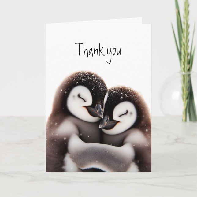 Vielen Dank an Niedlich Cuddling Penguin Birds Karte (Vorderseite)