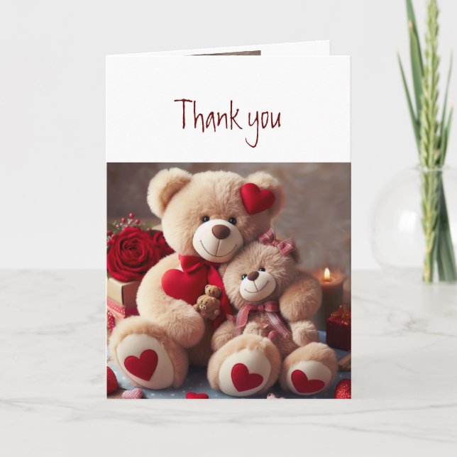 Vielen Dank an Niedlich Cuddling Teddy Liebe Heart Karte (Vorderseite)