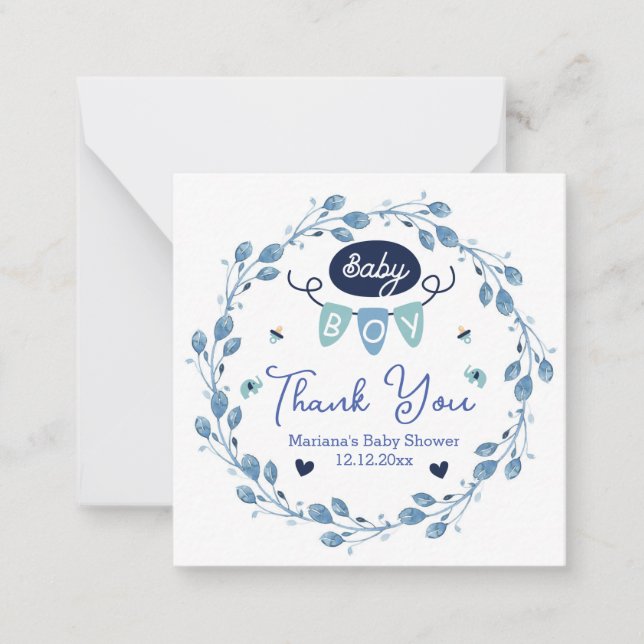 Vielen Dank an niedliche Babydusche blau botanisch Mitteilungskarte (Vorderseite)