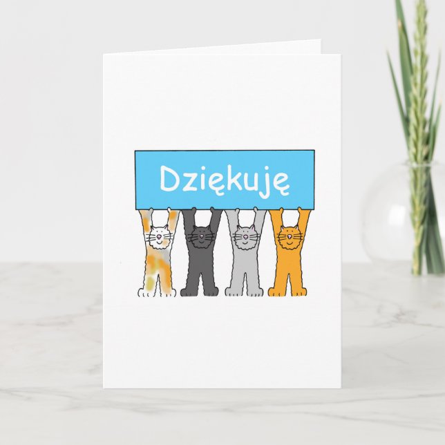 Vielen Dank an Polnisch Cartoon Cats Dankeskarte (Vorderseite)