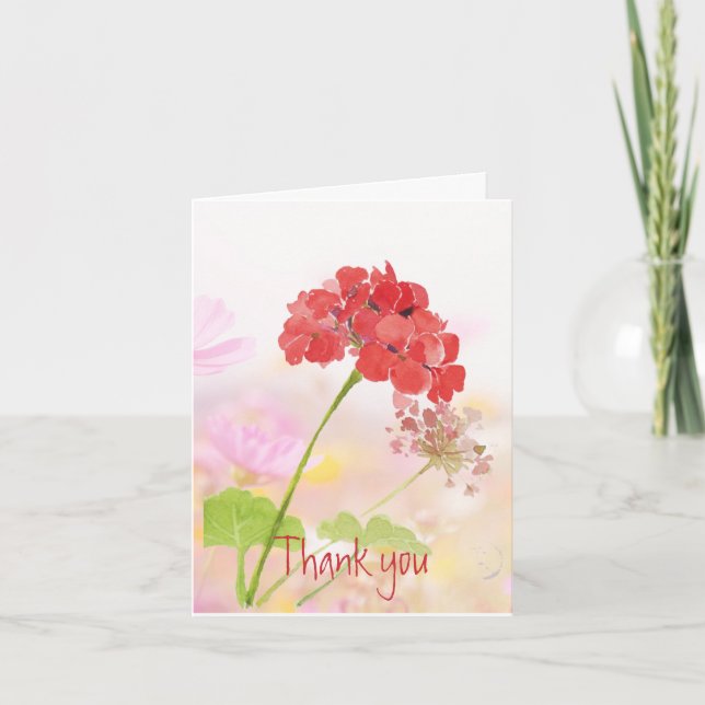 Vielen Dank an Red Geranium Garden Blume Dankeskarte (Vorderseite)