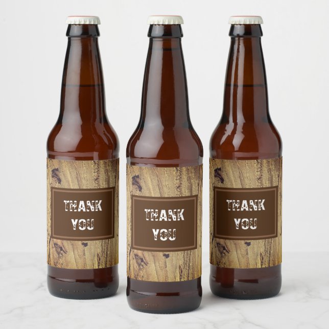 Vielen Dank an Rustic Wedding Guest Brown Woodgrai Bierflaschenetikett (Flaschen)
