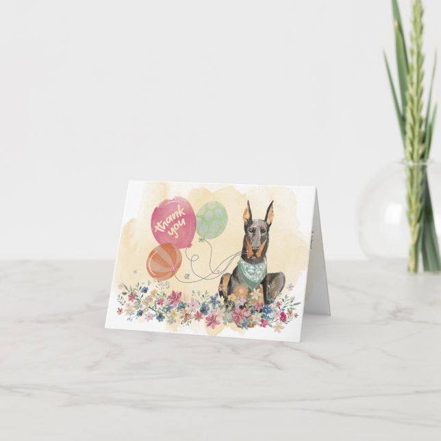 Vielen Dank an Sie & Doberman Hund und Ballons Dankeskarte (Vorderseite)